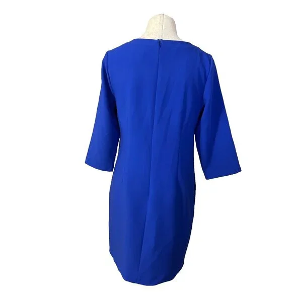 Banana Republic Dress 10 Blue 3/4 Long Button Shoulder Stretch Sleeve Sheath - Picture 4 of 7